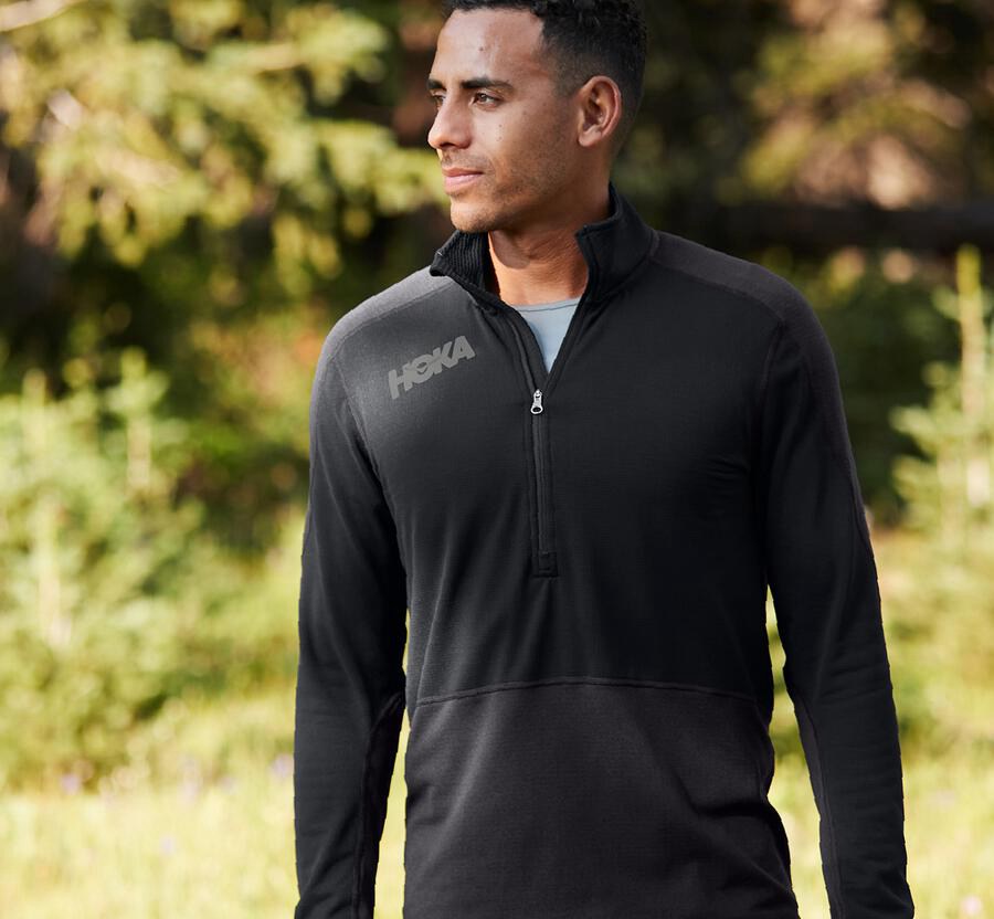 Hoka One One Tops Mens Black - 1/2 Zip Midlayer - 83072BAET